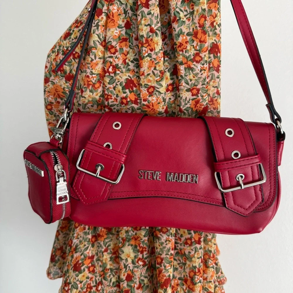 Steve Madden Red Buckle Shoulder Bag - Picture 10 of 10